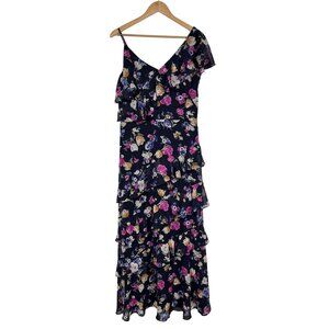 Lauren Ralph Lauren Womens Floral Crinkled Georgette Gown Sz 8